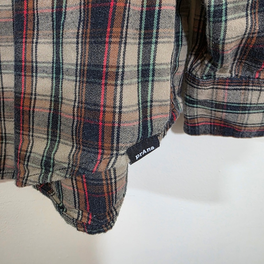 Prana Mens Shirt Organic Cotton Plaid Flannel Button Down Standard Fit Large L - Picture 6 of 9
